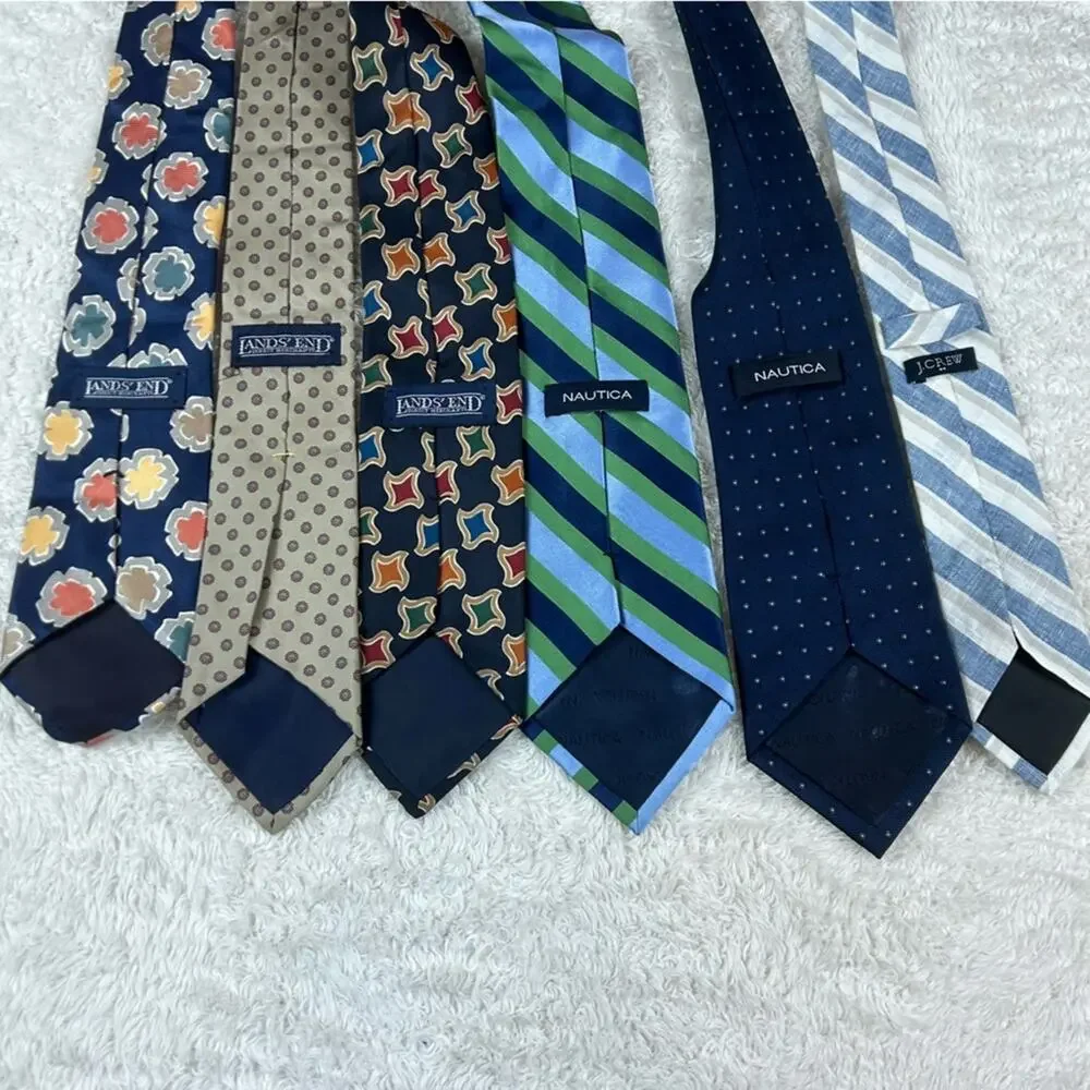 Preppy Blue necktie Lot - Lands End, Nautica, J Crew 6 tie bundle silk and linen